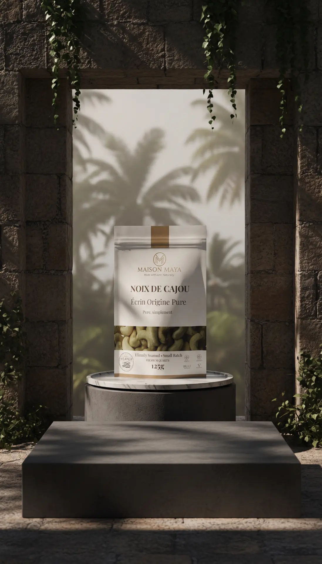 ÉCRIN ORIGINE PURE Maison Maya présenté dans un décor végétal