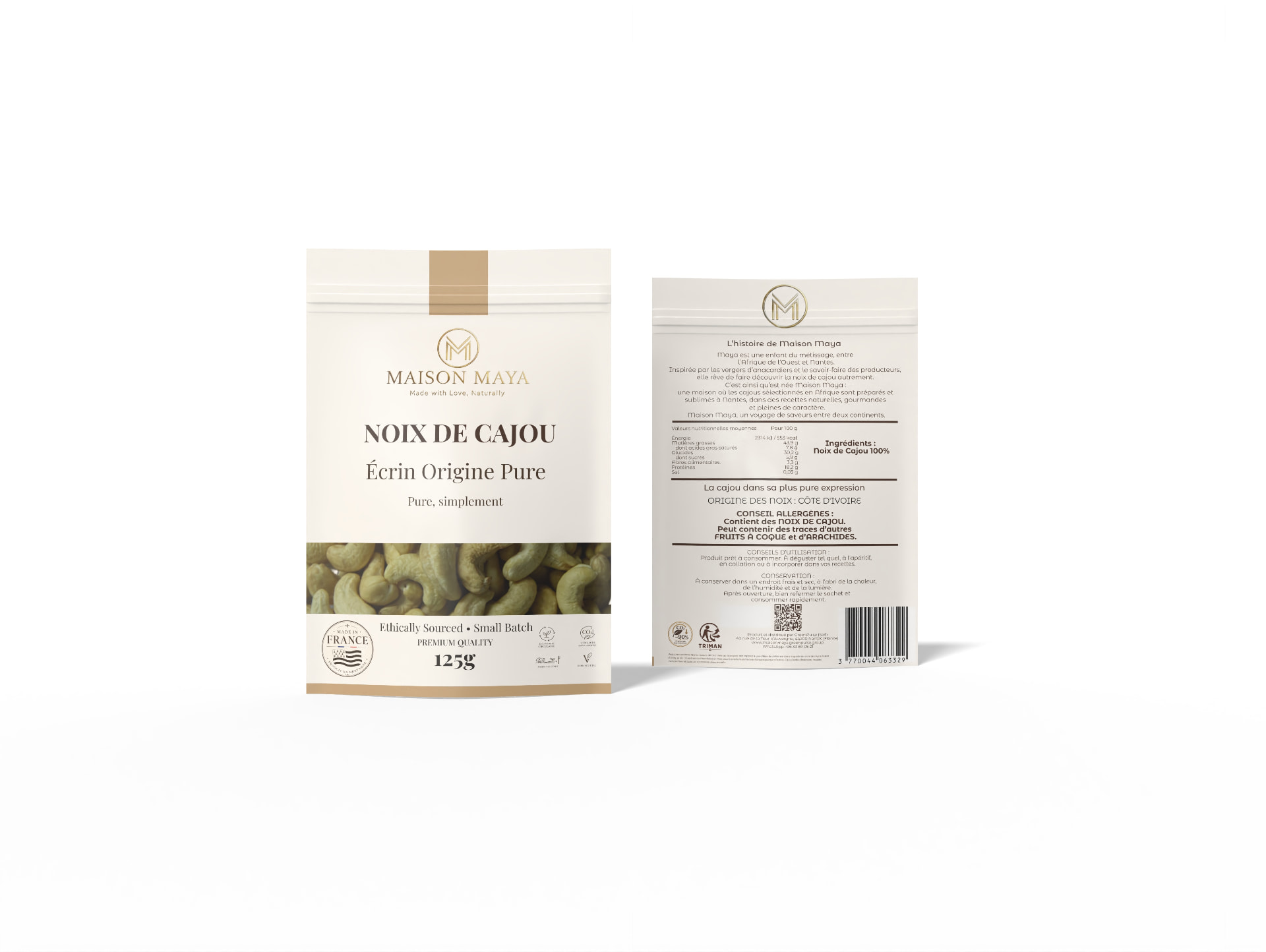 Sachet ÉCRIN ORIGINE PURE Maison Maya, vues avant et arrière